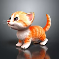 Cute Orange White Striped Kitten Standing On Shiny Black Surface With Reflection And Big Eyes