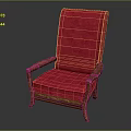 Red Upholstered Leisure Chair With High Backrest Seat Wooden Armrests And Frame