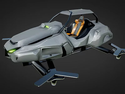 Futuristic Flying Car With Gray Body Orange Seats And Green Lights 3d model