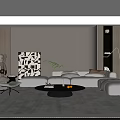Modern Living Room Interior With Sectional Sofa Coffee Table Area Rug And Decorative Painting
