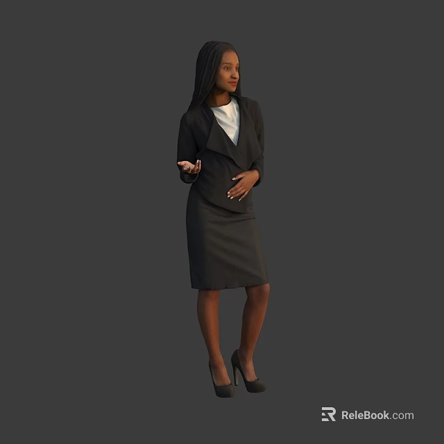 Business Woman In Black Blazer White Top Black Skirt And High Heels 3d model 