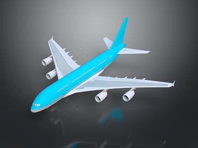 Blue Passenger Airplane with Four Engines Extended Wings and Tail Design 3d model