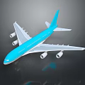 Blue Passenger Airplane with Four Engines Extended Wings and Tail Design