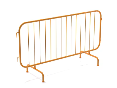 Durable Orange Metal Barrier with Vertical Bars and Support Feet for Crowd Control 3d model