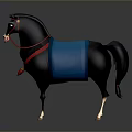 Decorative Black Horse Figure With Blue Blanket Red Reins And Bells Ornament