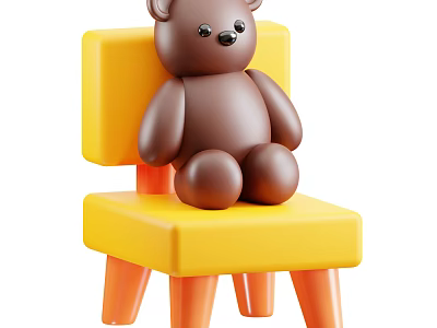 Yellow Leisure Chair With Brown Teddy Bear Sitting On Orange Legs 3d model