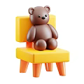 Yellow Leisure Chair With Brown Teddy Bear Sitting On Orange Legs