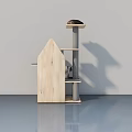 Wooden Swing Door Cat Tree Structure With Platform And Gray Post 3d model