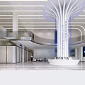 Modern Open Lobby Interior With Spiral Column Reception Desk And Large Screen 3d model