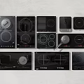 Showcase Kitchen Appliances Induction Cooktops with Various Designs and Control Panels on Light Background 3d model