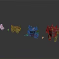 Four Different Futuristic Mechanical Vehicles With Detailed Structures And Small Figures