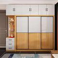 Modern Wooden Wardrobe With Sliding Doors Open Shelves And Drawer Storage
