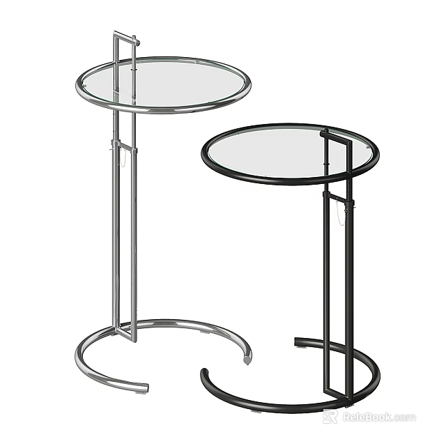 Two Modern Round Glass Top Side Tables With Sturdy Metal Frame Design 3d model