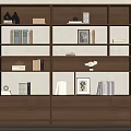Wooden Bookshelf Interior With Multiple Shelves Books Frames And Decorative Items 3d model