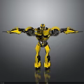 Yellow Mechanical Robot Character With Extended Arms Metallic Armor Shiny Surface And Detailed Joints