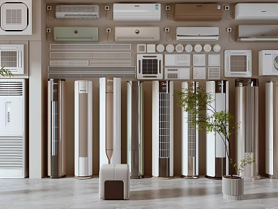 Modern Air Conditioners And Fans With Various Stylish Designs In Showroom 3d model