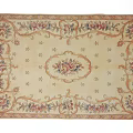 Intricate Floral Square Area Rug With Light Beige Background And Colorful Scroll Patterns