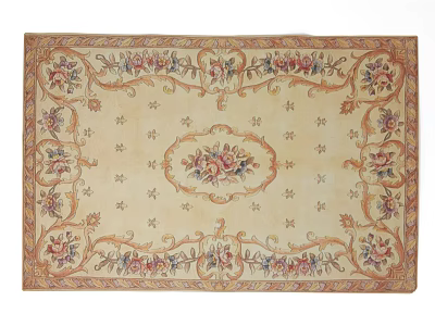 Intricate Floral Square Area Rug With Light Beige Background And Colorful Scroll Patterns 3d model