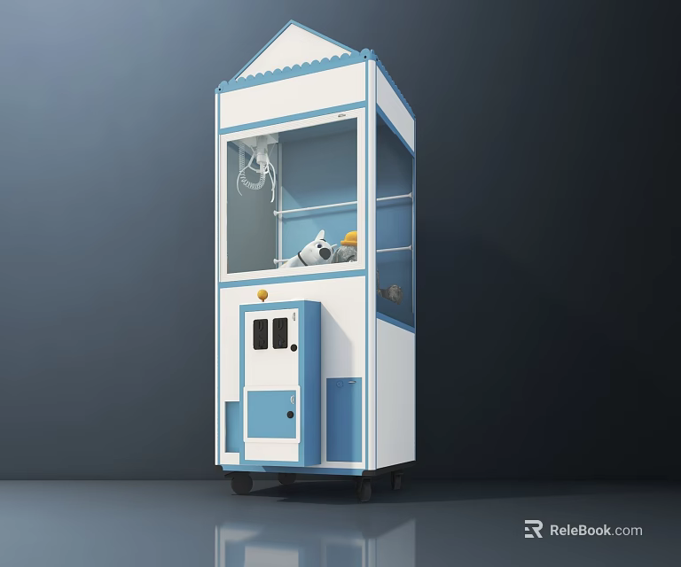 Blue And White Claw Machine Amusement Equipment With Transparent Window And Control Buttons 3d model 