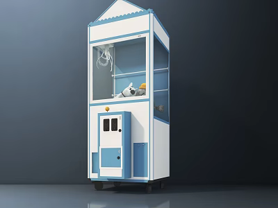 Blue And White Claw Machine Amusement Equipment With Transparent Window And Control Buttons 3d model