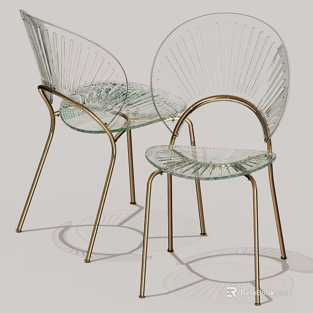 Transparent Acrylic Chairs With Gold Metal Frame Modern Seating Design 3d model 