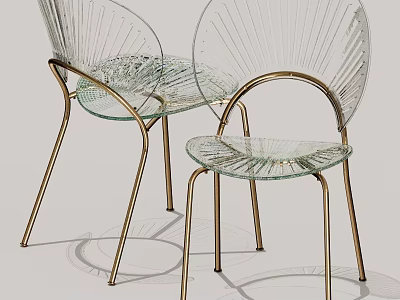 Transparent Acrylic Chairs With Gold Metal Frame Modern Seating Design 3d model