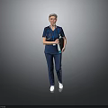 Medical Professional In Blue Scrubs With Stethoscope And Clipboard Standing Against Gray Background