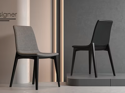 Modern Minimalist Dining Chairs With Gray Fabric Seats And Black Wooden Frames 3d model