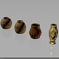 Decorative Ceramic Vases With Various Colorful Patterns And Golden Accents
