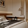 Modern Minimalist Warm Cream Bedroom With Comfortable Sofa And Matching Natural Wood Coffee Table Set