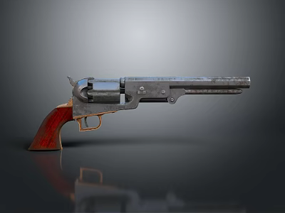 Vintage Revolver Weapon With Wooden Grip And Metal Barrel Classic Design 3d model