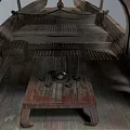 Traditional Wooden Boat With Bamboo Canopy Red Lanterns And Wooden Deck