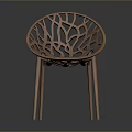 Modern Orange Armchair With Intricate Cutout Pattern Artistic Backrest And Slender Legs