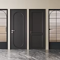 Black Hinged Doors With Various Designs Glass Panels And Marble Floor Interior