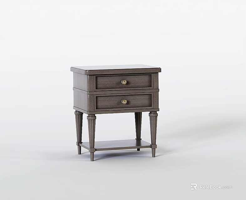 Modern Gray Wooden Side Table With Two Drawers And Slender Legs 3d model 