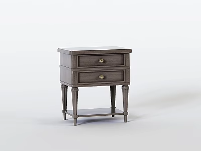 Modern Gray Wooden Side Table With Two Drawers And Slender Legs 3d model