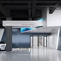 Modern Parking Lot Design With White Car Blue Wall And Directional Signage