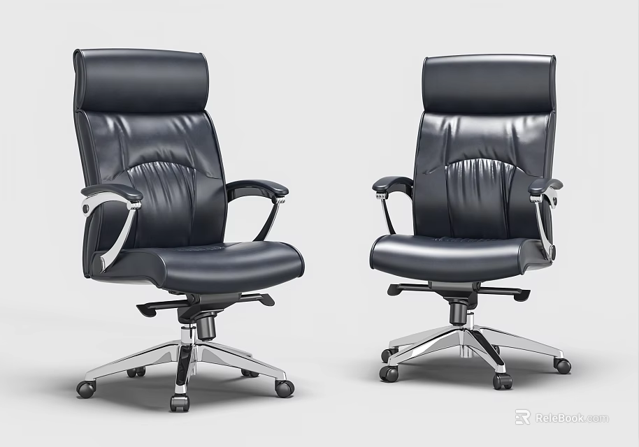 Ergonomic Black Leather Office Chair With High Back Silver Armrests And Five Star Casters 3d model 