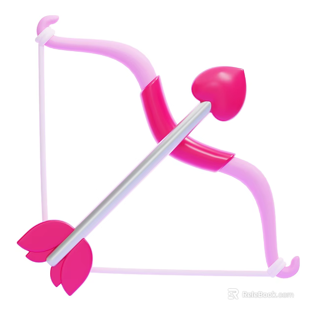 Pink Bow and Arrow Weapon With Curved Design And Decorative Arrow Structure 3d model