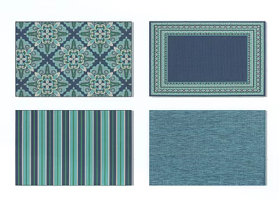 American Style Square Carpet Country Blue and Green Tone Pattern Carpet Combination 3d model