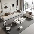 Modern Sofa Coffee Table Set With Beige Upholstery Marble Top Multiple Pillows And Floor Lamp