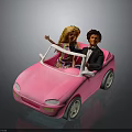 Pink Convertible Toy Car With Blonde Female And Brunette Male Dolls Inside