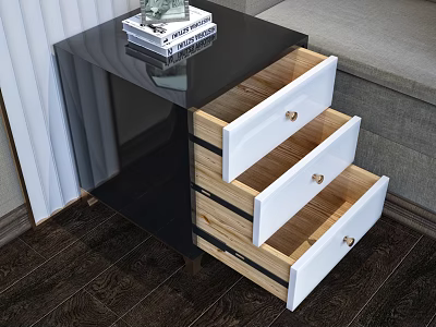 Modern Chest of Drawers With Black Top White Open Drawers And Wooden Interior 3d model