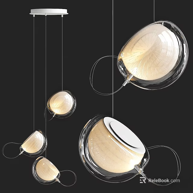 Elegant Modern Transparent Glass Chandeliers With Hanging Illuminated Round Design 3d model 