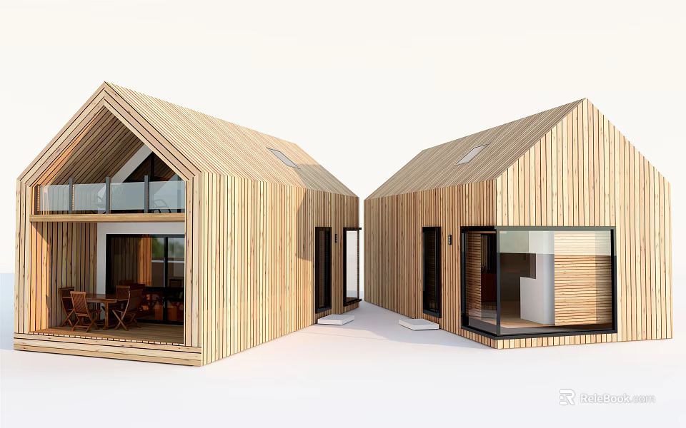 Modern Wooden House Exterior Design With Wooden Siding Large Windows Balcony And Terrace 3d model 
