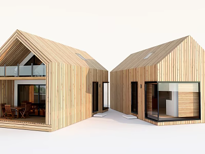 Modern Wooden House Exterior Design With Wooden Siding Large Windows Balcony And Terrace 3d model
