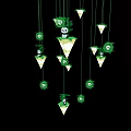 Hanging Cone Shaped Decorations With Panda Bamboo And Green Spheres On Black Background