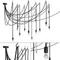 Stylish Modern Pendant Light Fixture With Hanging Black Wires And Multiple Bulbs