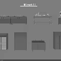 Modern Gray Kitchenware Collection With Sink Cabinets Wheeled Carts And Glass Door Units