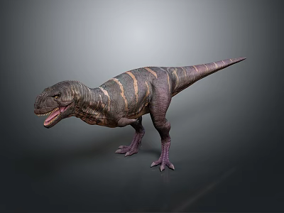Realistic 3D Dinosaur Character With Striped Skin Open Mouth Standing 3d model